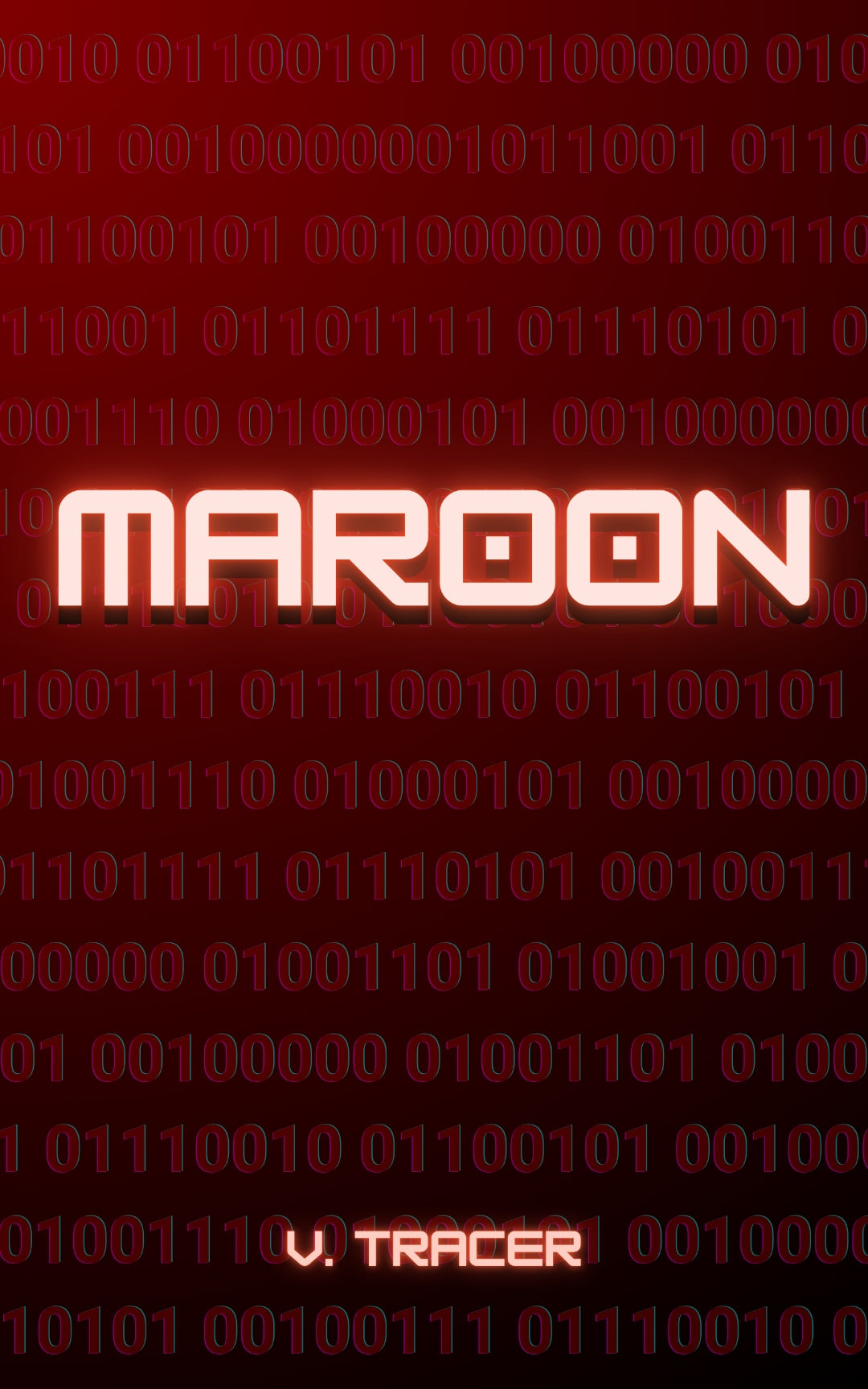 MAR00N ePUB cover by V. Tracer, a red signal-field design with binary code and glowing white title.